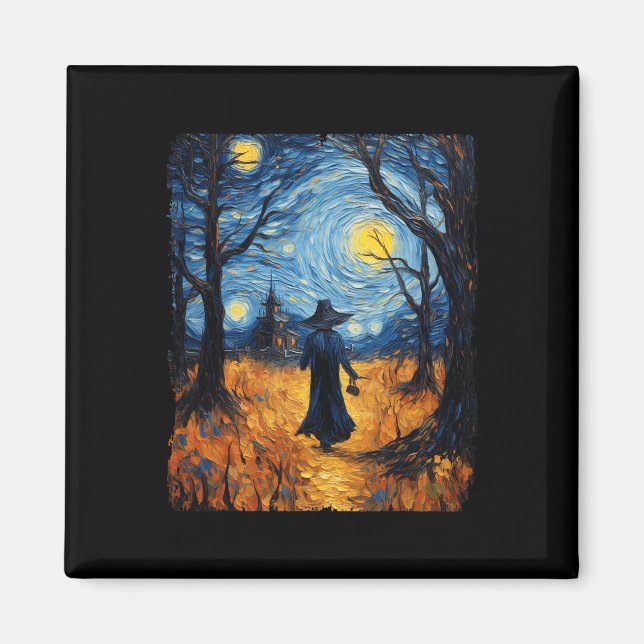 Hexe Halloween Starry Night Van Gogh Kostümkunst Magnet (Vorne)