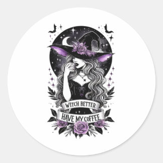Hexe hat besser meine Kaffeemaschine zum Schwimmen Runder Aufkleber