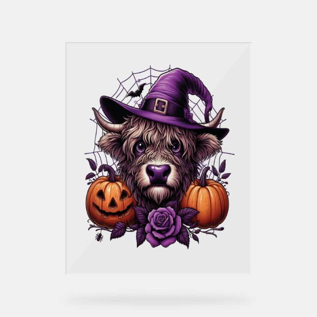 Hexe Highland Halloween Kuh Acrylschild (Vorderseite)