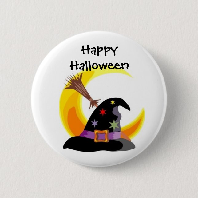 Hexe-Hut-glückliches Halloween-Button - besonders Button (Vorderseite)