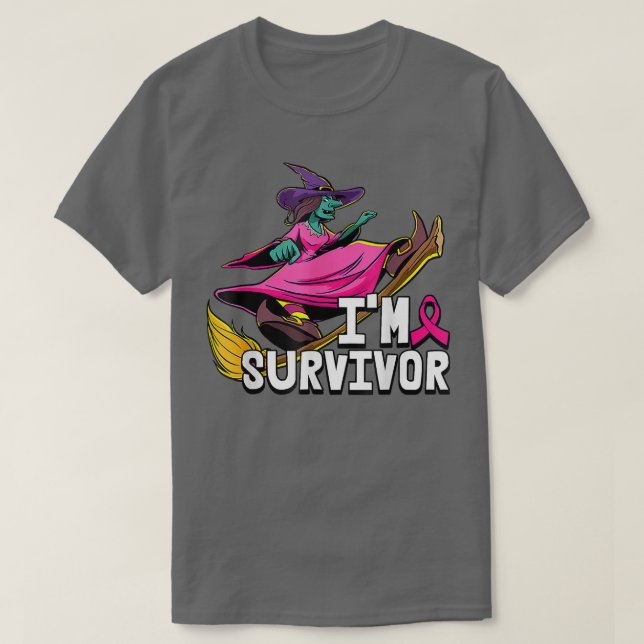 Hexe im a Survivor Halloween Breastkrebs Awaren T-Shirt (Design vorne)