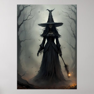 Hexe im Dunkeln, unheimlicher Wald Poster