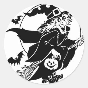 Hexe-im Flug - Halloween-Aufkleber Runder Aufkleber
