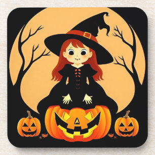 Hexe im Halloween-Szenario mit Kürbissen Getränkeuntersetzer