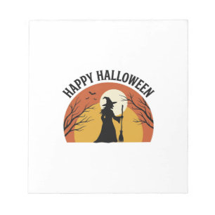 Hexe im Vintage-Stil Happy Halloween-Shirt Design_ Notizblock