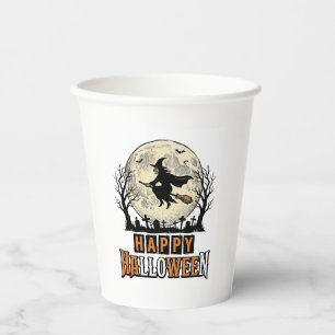 Hexe im Vintage-Stil Happy Halloween Vektordesign_ Pappbecher