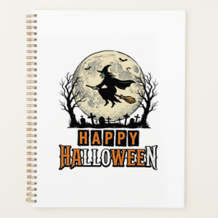 Hexe im Vintage-Stil Happy Halloween Vektorgestalt Planer