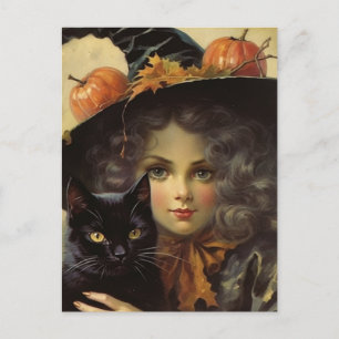 Hexe im Vintage-Stil und Halloween mit schwarzer K Postkarte