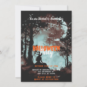 Hexe im Wald Mondfledermäuse Halloween-Party Einladung