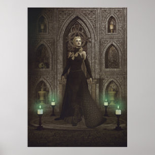 Hexe in der Burg bereitet magische Rituale vor Poster