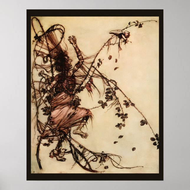 Hexe in Dornen verstrickt von Arthur Rackham Poster (Vorne)