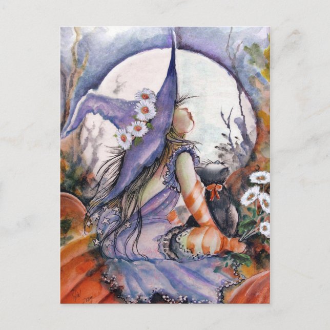 Hexe in einem Kürbispflaster Postkarte (Vorderseite)