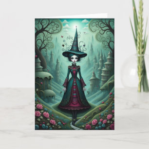 Hexe in einem surrealen Halloween Feiertagskarte