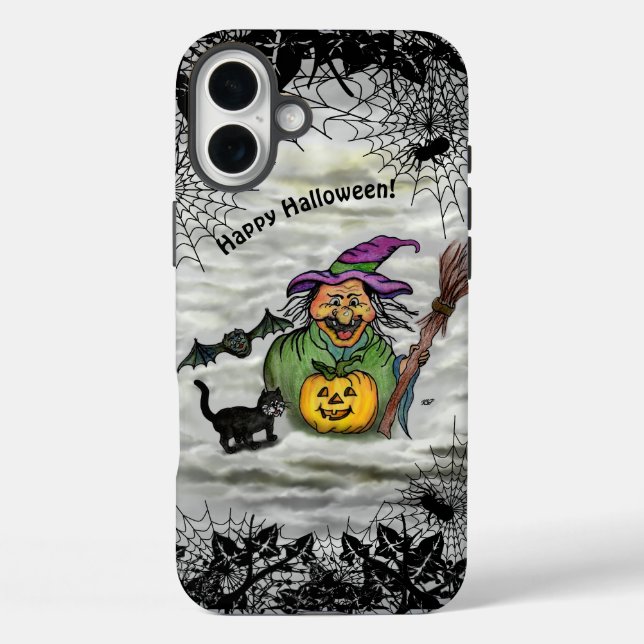 Hexe, Katze, Bat und Kürbis, glückliches Halloween Case-Mate iPhone Hülle (Rückseite)