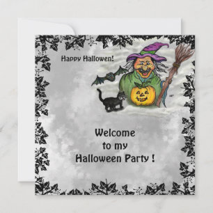 Hexe, Katze, Bat und Kürbis, glückliches Halloween Mitteilungskarte