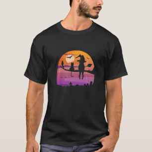 Hexe & Katze Eule Mond Halloween Kinder Frauen Kos T-Shirt
