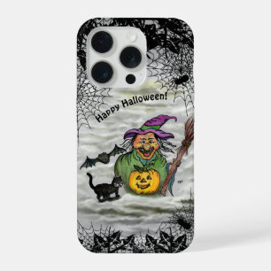 Hexe, Katze, Fledermaus und Kürbis, Frohes Hallowe iPhone 15 Pro Hülle