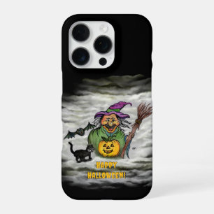 Hexe, Katze, Fledermaus und Kürbis, Frohes Hallowe iPhone 16 Pro Hülle