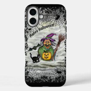 Hexe, Katze, Fledermaus und Kürbis, Frohes Hallowe iPhone 16 Plus Hülle