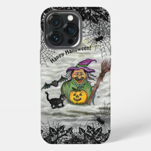 Hexe, Katze, Fledermaus und Kürbis, Frohes Hallowe iPhone 13 Pro Hülle