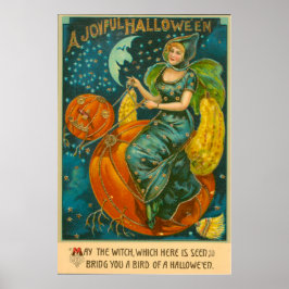 Hexe Kürbislaterne Bird Pumpkin Crescent Moon Poster