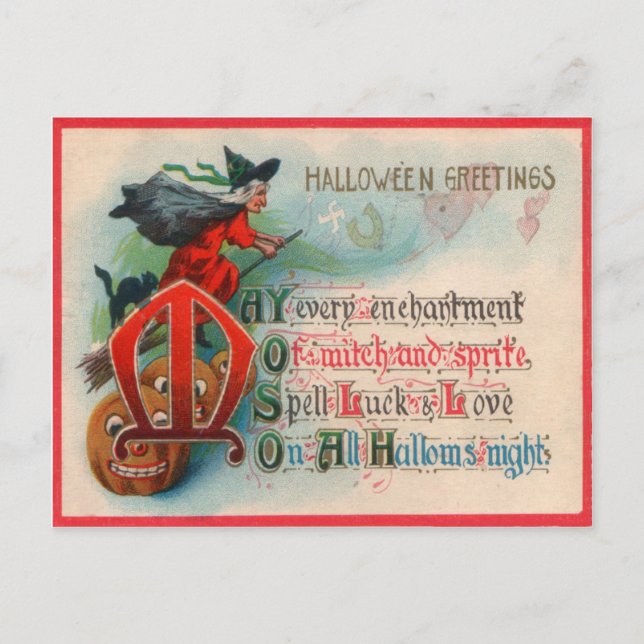 Hexe Kürbislaterne Pumpkin Postkarte (Vorderseite)