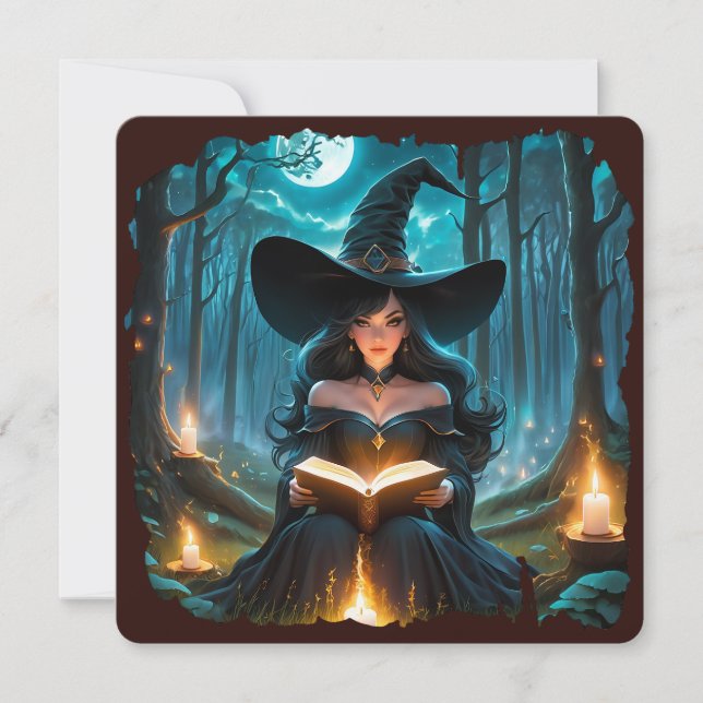 Hexe liest ein Buch - Wicca Halloween 2 (Vorderseite)