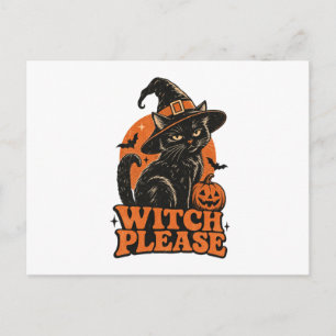 Hexe Lustige Katze Halloween-Einladung Postkarte