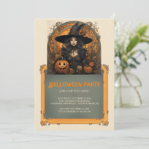 Hexe Mädchen und Pumpkins Gothic Halloween Einladung