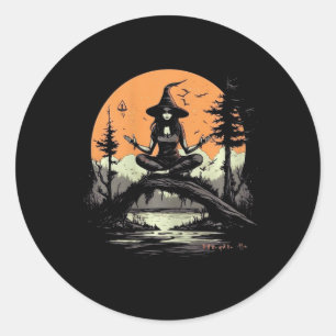 Hexe meditiert Halloween-Kostüm Yoga Zen-Meditatio Runder Aufkleber