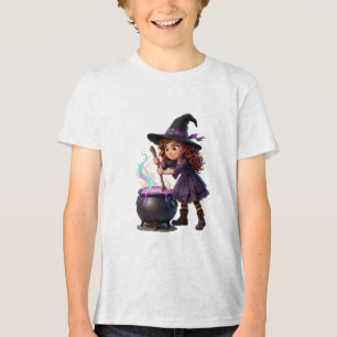 Hexe mischt magischen Kessel Halloween-Fantasy Tri-Blend Shirt