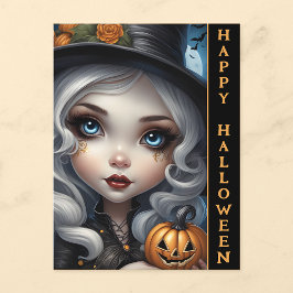 Hexe mit Carved Pumpkin Happy Halloween Postcard Postkarte