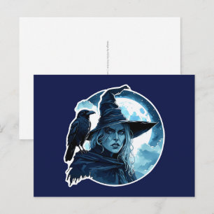 Hexe mit einem Raben - Halloween Fan Fun 2 Postkarte