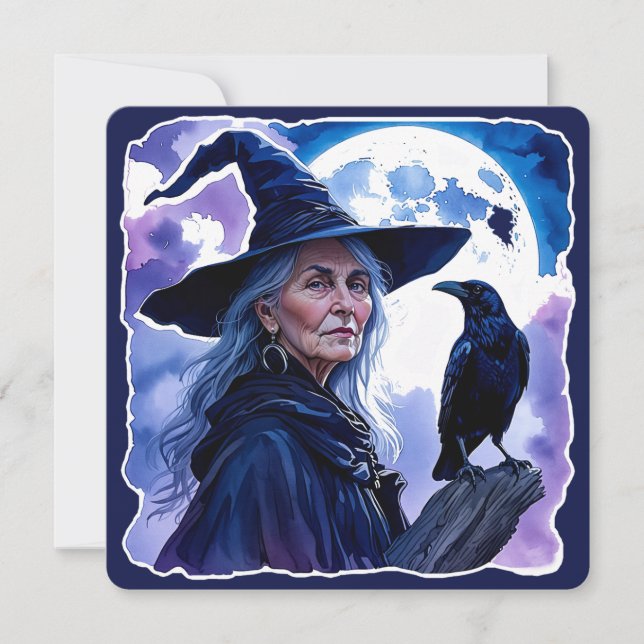 Hexe mit einem Raven - Halloween Fan Fun 1 (Vorderseite)