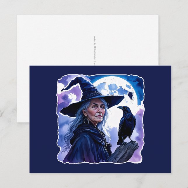 Hexe mit einem Raven - Halloween Fan Fun 1 Postkarte (Vorne/Hinten)