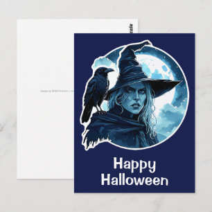 Hexe mit einem Raven - Halloween Fan Fun 2 Postkarte