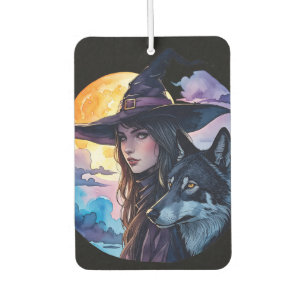 Hexe mit einem Wolf - Halloween Fan Fun 1 Autolufterfrischer