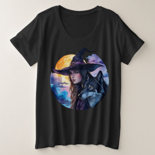 Hexe mit einem Wolf - Halloween Fan Fun 1 Große Größe T-Shirt