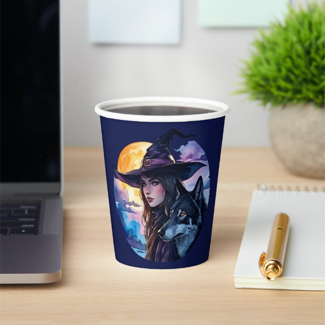 Hexe mit einem Wolf - Halloween Fan Fun 1 Pappbecher (InSitu)