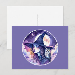 Hexe mit einer Eule - Halloween Fan Spaß 2 Postkarte