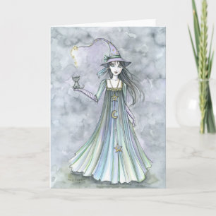 Hexe mit Kätzchen Halloween-Karte Karte