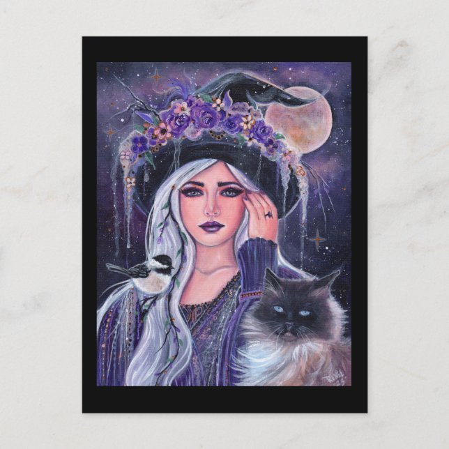 Hexe mit Kätzchen von Renee Lavoie Postkarte (Vorderseite)