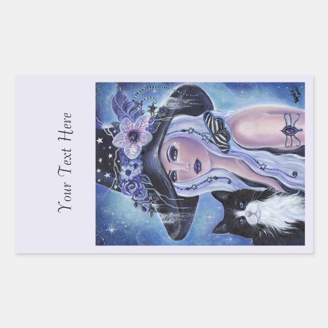 Hexe mit Kätzchen von Renee Lavoie Rechteckiger Aufkleber (Vorderseite)