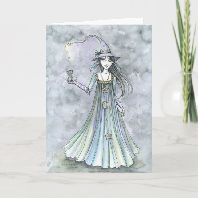Hexe mit KätzchenHalloween-Karte Karte (Vorderseite)