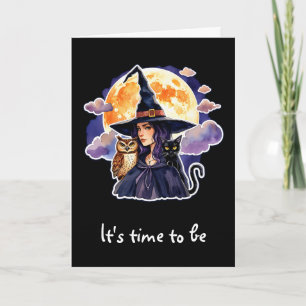 Hexe mit Katze und Schüssel - Halloween Fan Spaß 2 Karte