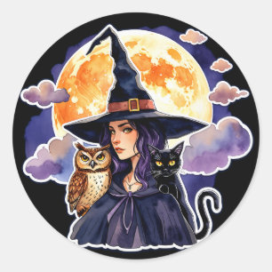Hexe mit Katze und Schüssel - Halloween Fan Spaß 2 Runder Aufkleber