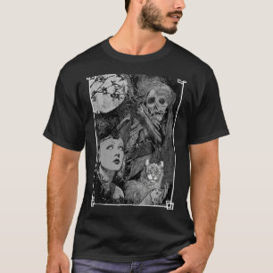 Hexe mit Katze und Sensenmann okkultistisch dunkel T-Shirt