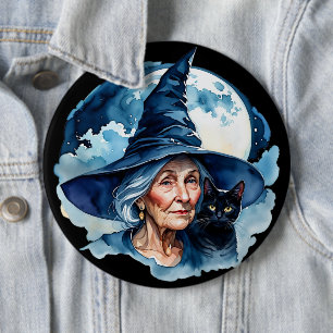 Hexe mit Katze - Wicca Halloween 1 Button