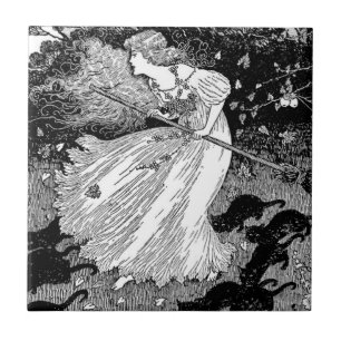 Hexe mit Katzen Fliese