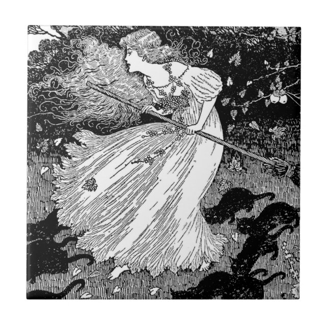 Hexe mit Katzen Fliese (Vorderseite)